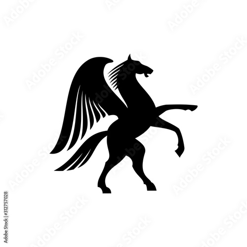 Winged horse silhouette isolated pegasus silhouette. Vector unicorn heraldic symbol, mythical animal © Vector Tradition