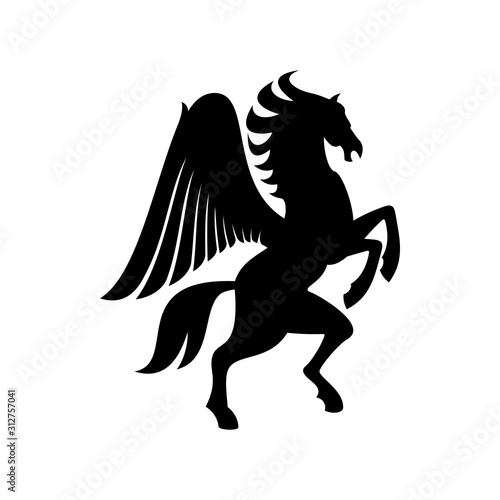Fototapeta Naklejka Na Ścianę i Meble -  Winged horse silhouette isolated pegasus silhouette. Vector unicorn heraldic symbol, mythical animal