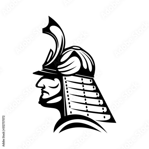 Japanese samurai helmet isolated asian warrior. Vector protective headdress of armour fighter