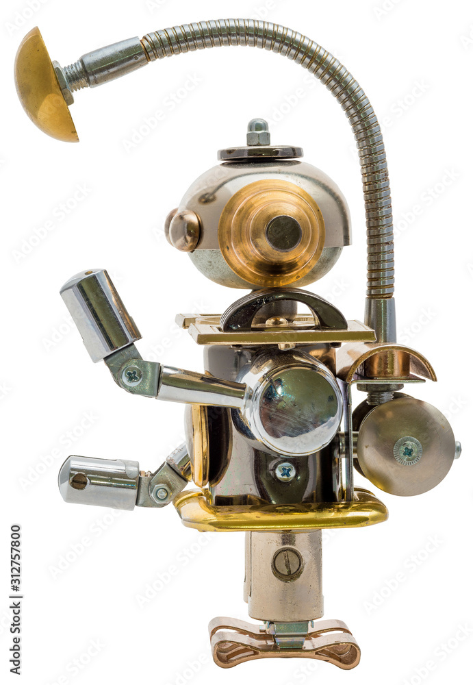 Steampunk robot. Cyberpunk style. Chrome and bronze parts. Steampunk robot. Cyberpunk style. Chrome and bronze parts.