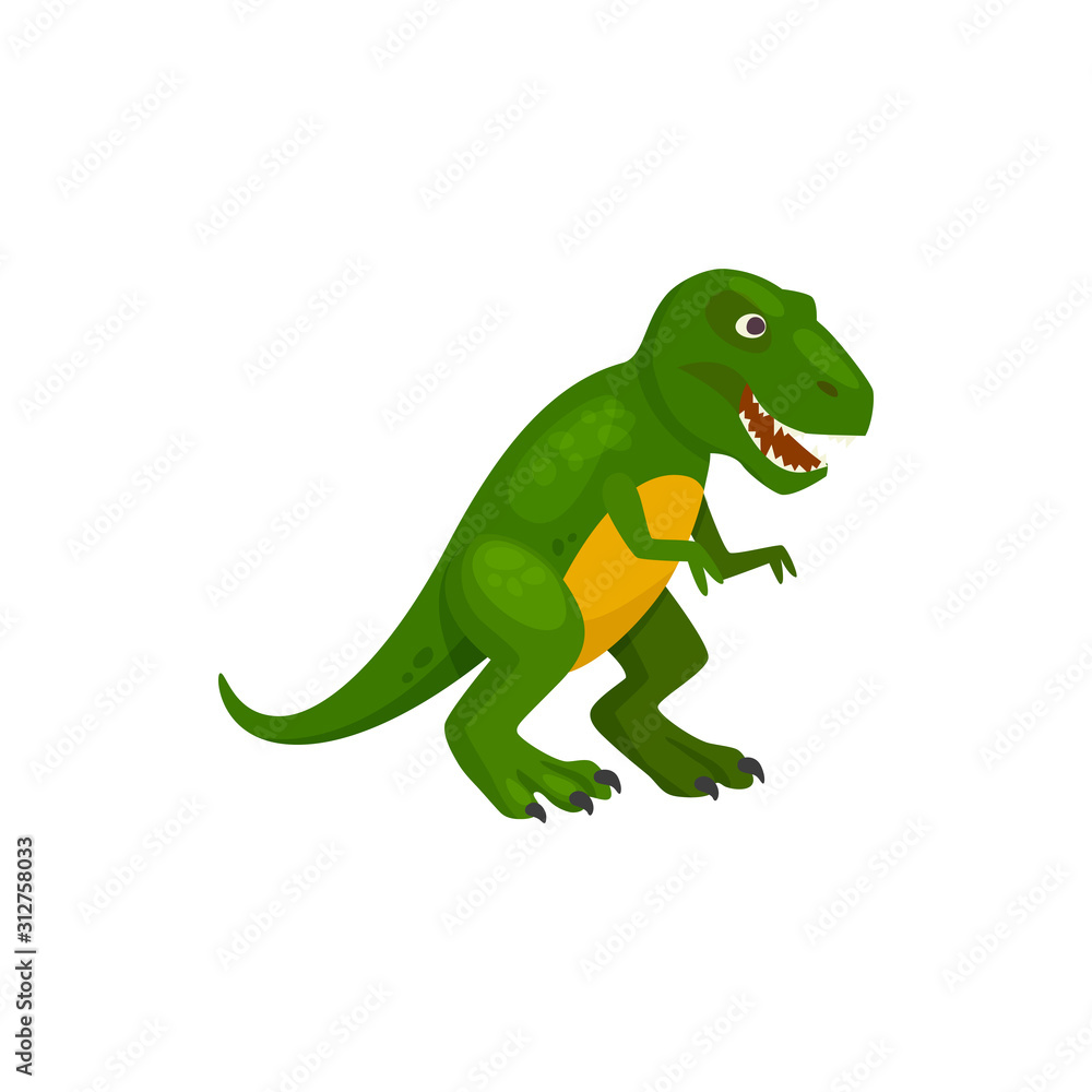 Fototapeta premium T-rex green dinosaur isolated cartoon Tyrannosaurus. Vector theropod dino animal, parasaurolophus