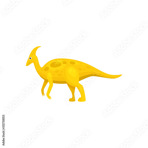 Parasaurolophus ornithopod dinosaur isolated yellow prehistoric animal. Vector cartoon dino, walkeri