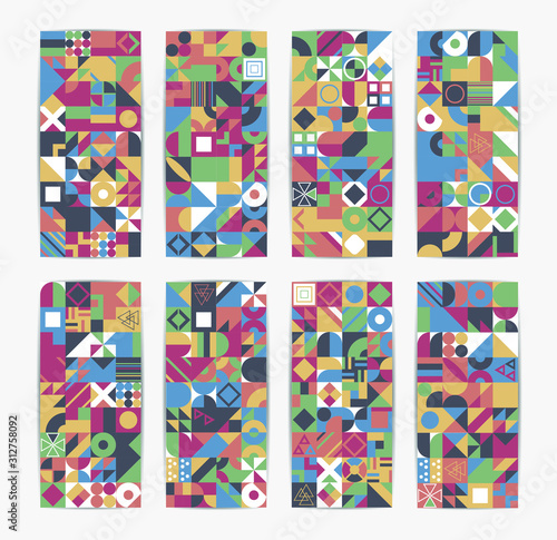 Geometric pattern with different colorful figures. Vector EPS 10 background for poster, banner, wallpaper, flyer, brochure