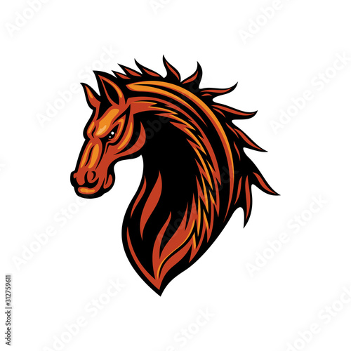 Stallion mustang isolated horse head. Vector equestrian sport mascot  racehorse animal