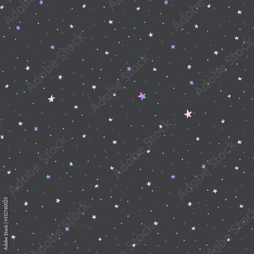Seamless pattern with a night sky and little glitter stars. Vector background.