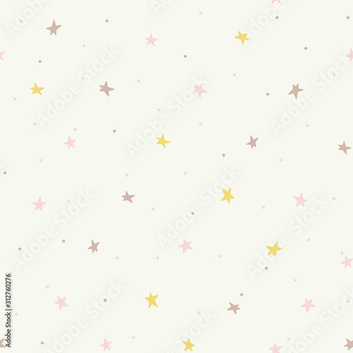 Seamless pattern with a little yellow, brown and pink stars on beige background. Vector illustration.