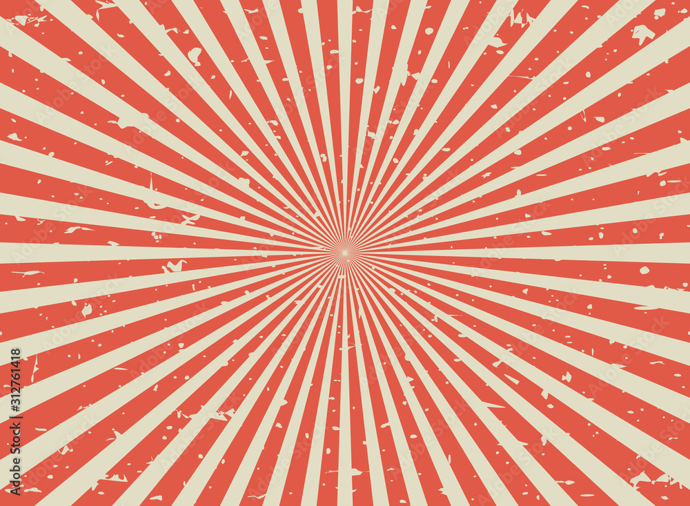 Fototapeta premium Sunlight retro faded grunge background. red and beige color burst background. Vector illustration.