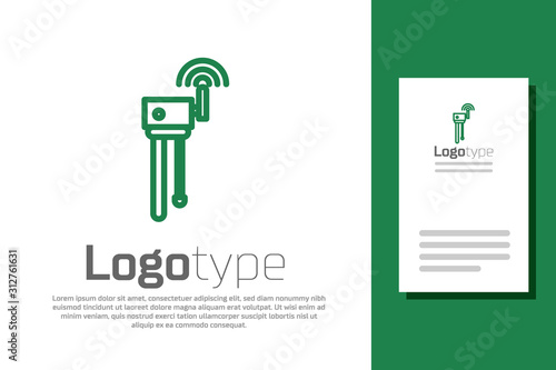 Green line Router and wi-fi signal symbol icon isolated on white background. Wireless ethernet modem router. Computer technology internet. Logo design template element. Vector Illustration