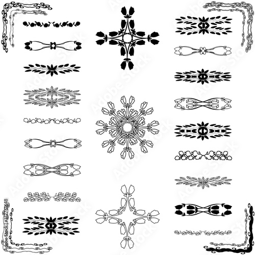 Set of decorative dividers, borders, swirls, dividing and scrolls isolated on white background. Vector illustration 