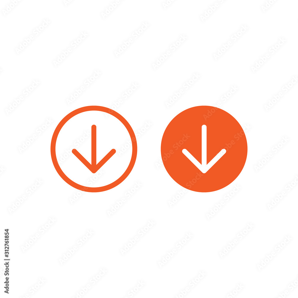 red thin arrow down set. flat download icons isolated on white. red thin arrow down set. flat download icons isolated on white.