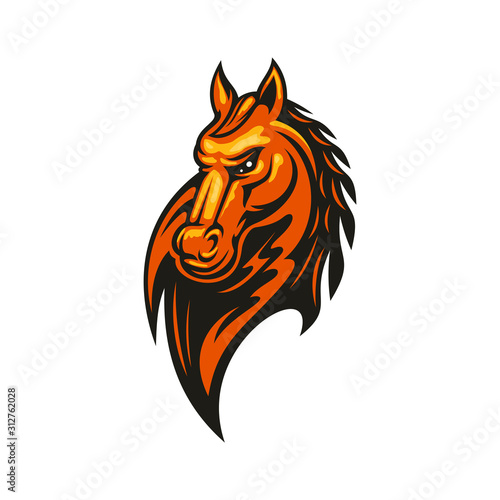 Stallion mustang isolated horse head. Vector equestrian sport mascot  racehorse animal