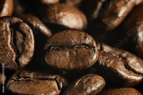 Roasted espresso coffee beans closeup