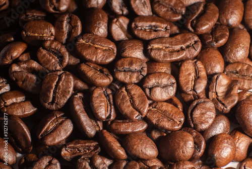 Roasted espresso coffee beans closeup