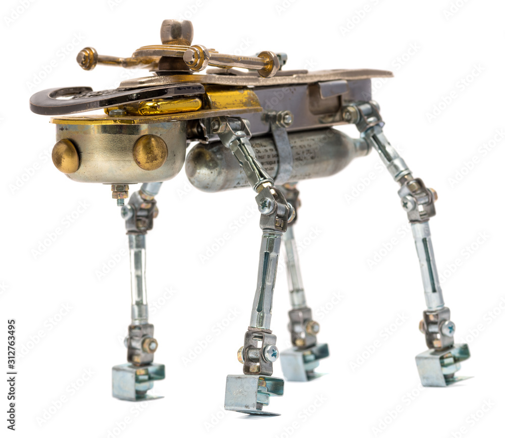 Steampunk robot. Cyberpunk style. Chrome and bronze parts. Isolated on white. Steampunk robot. Cyberpunk style. Chrome and bronze parts. Isolated on white.