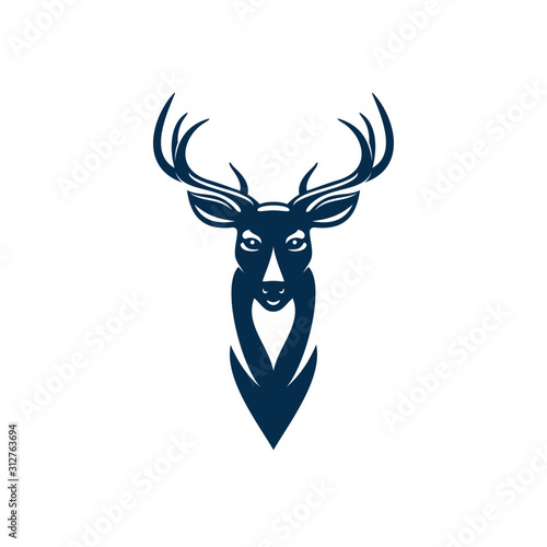 Wild elk or deer with antlers isolated head mascot. Vector horned animal, reindeer hunting sport emblem