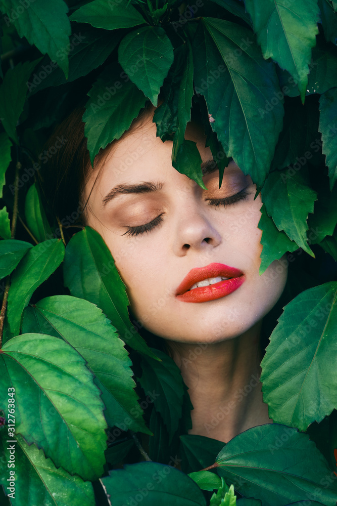 beautiful woman green leaves nature beautiful woman green leaves nature
