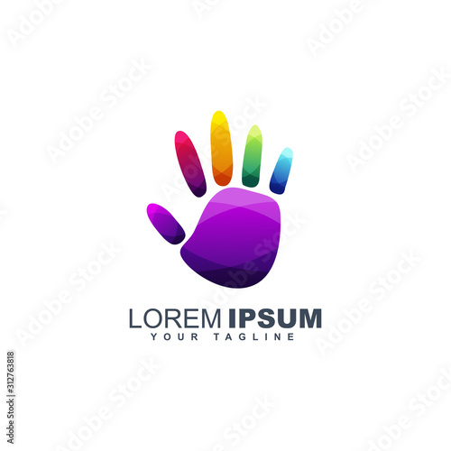 Colorful palm hand logo design template