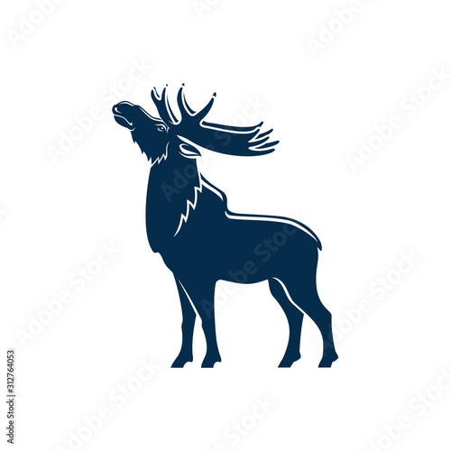 Big moose with antlers isolated full length silhouette. Vector wild elk, forest deer
