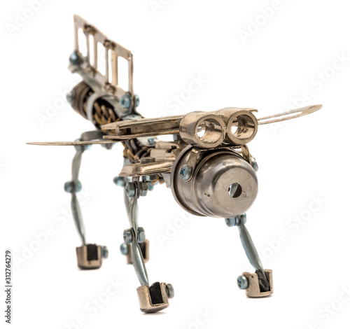 Steampunk animal. Cyberpunk style. Chrome and bronze parts. Isolated on white.