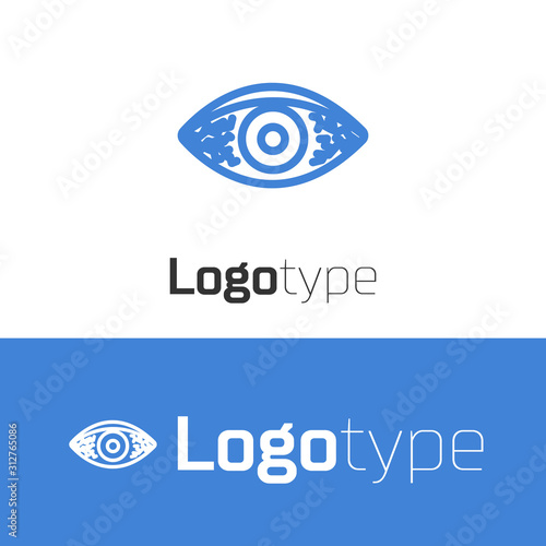 Blue line Reddish eye due to viral, bacterial or allergic conjunctivitis icon isolated on white background. Logo design template element. Vector Illustration