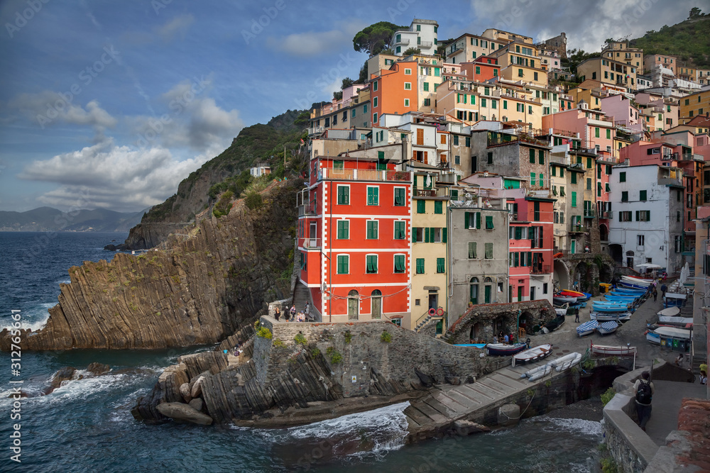 Riomaggiore is one of five towns in the Cinque Terre, Ligurian coast, Italy