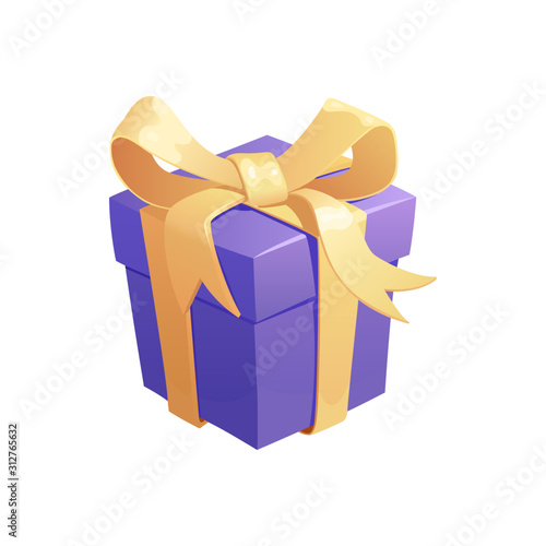 Gift box cartoon icon of present. Gift box and present bag with ribbon bow for Birthday and Valentine Day surprise, Christmas and New Year holiday celebration design