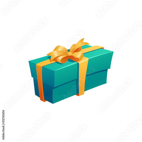 Gift box cartoon icon of present. Gift box and present bag with ribbon bow for Birthday and Valentine Day surprise, Christmas and New Year holiday celebration design