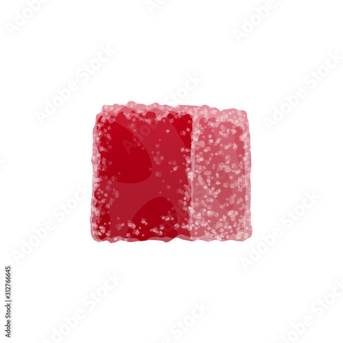 Red jelly in sugar isolated marmalade candy. Vector strawberry or raspberry taste gelatin sweets