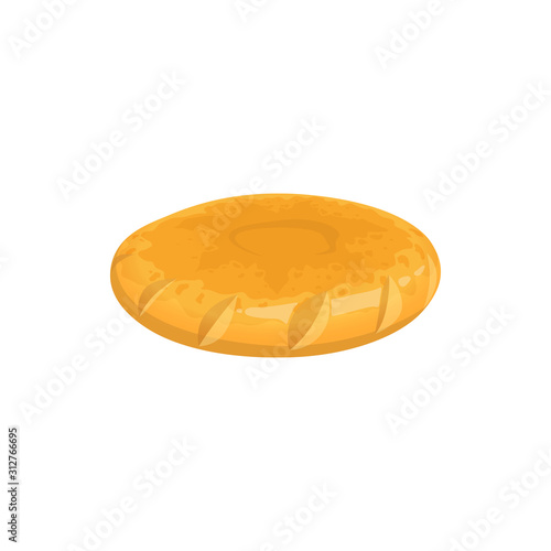 Round pita bread isolated griddle-cake. Vector crispy bakery food, biscuit or bun