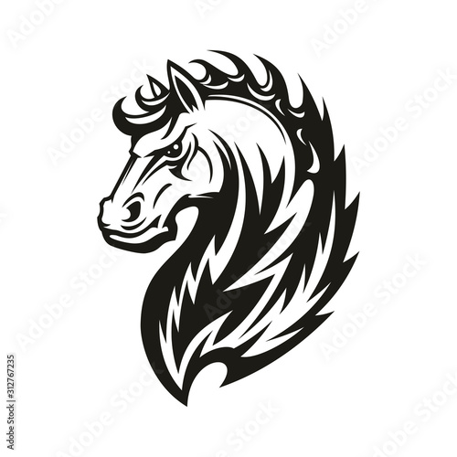 Wallpaper Mural Horse head icon of black tribal animal. Wild mustang stallion or mare with curved neck and ornamental mane for tattoo, horse racing sport mascot or t-shirt print design Torontodigital.ca