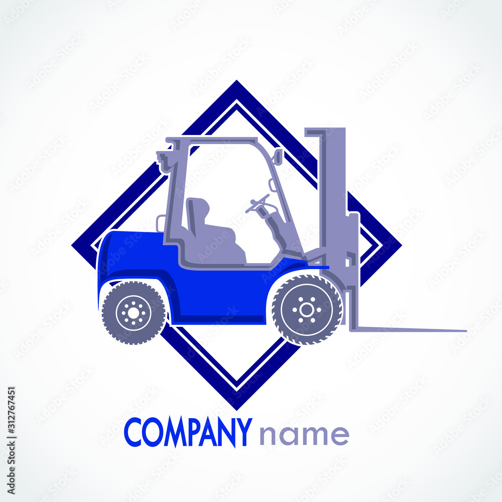 forklift in square blue logo design