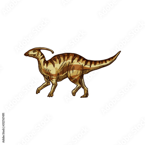 Dinosaur parasaurolophus isolated extinct animal sketch. Vector walkeri dino, extinct prehistoric creature