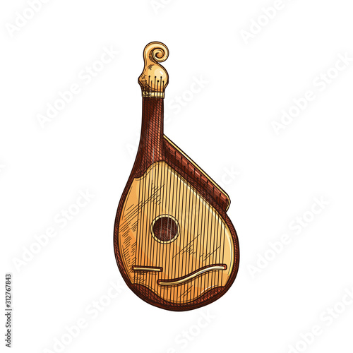 Ukrainian bandura isolated musical instrument. Vector plucked string, folk music tool