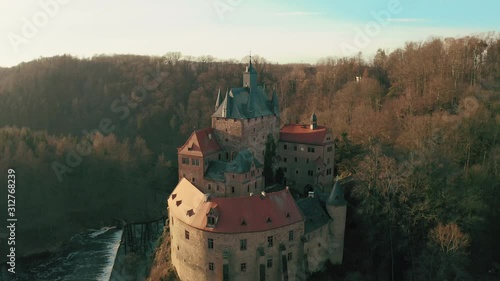 Top panoramic view over an old castle Kriebstein on the hill in the old town of Waldheim, Saxony, Germany by the Zschope river near Dresden photo