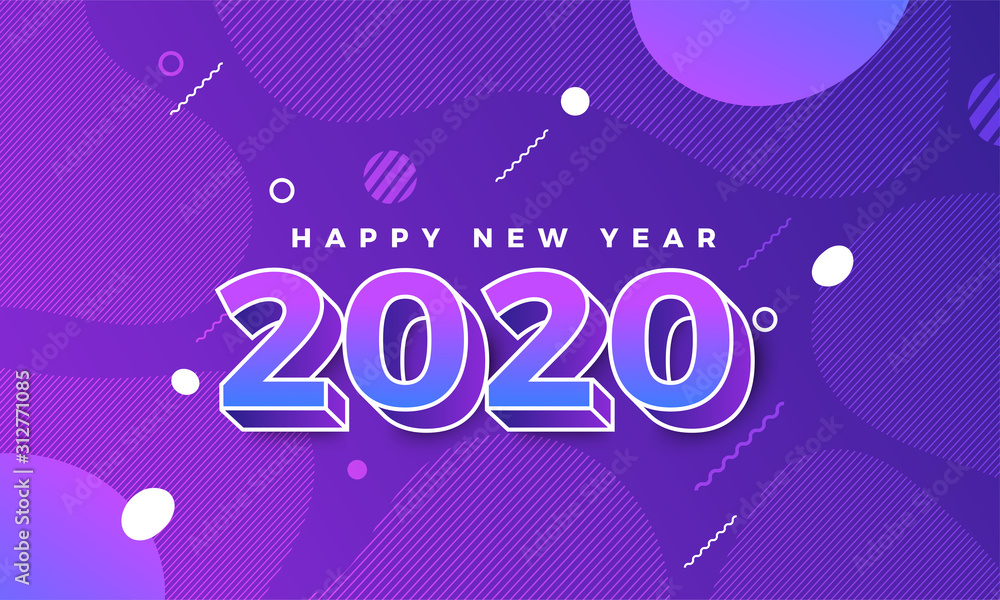 Illustrations concept design number of happy new year 2020. celebration graphic design. Vector Illustrate.