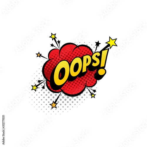 Sound blast, Oops bubble chat, comic book cartoon icon. Vector Oops exclamation sound cloud explosion, superhero comic book art