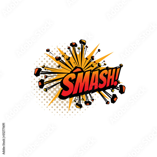 Sound blast, Smash bubble cloud, comic book cartoon icon. Vector Smash sound cloud explosion burst boom, halftone pop art effect