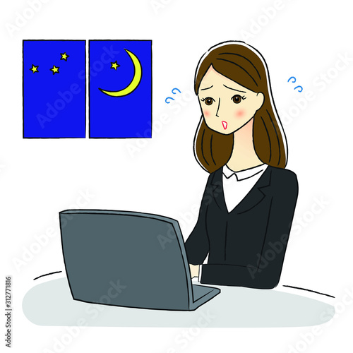 残業するビジネスウーマンのイラスト