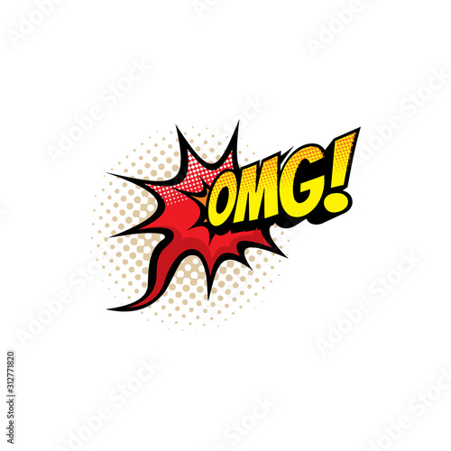 Omg sound blast, comic book cartoon bubble chat icon. Vector Omg exclamation sound explosion, comic halftone pop art