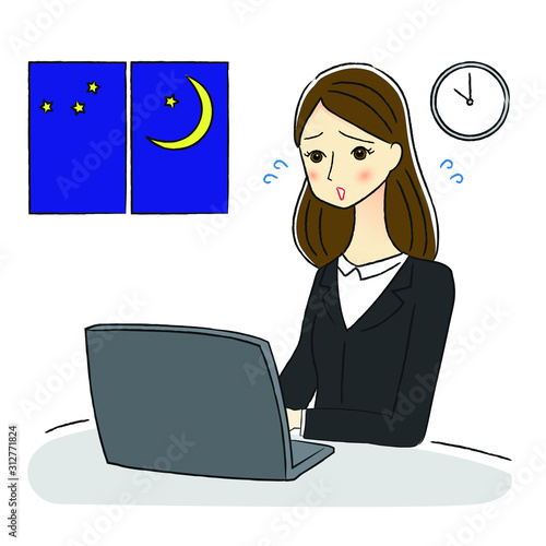 残業するビジネスウーマンのイラスト