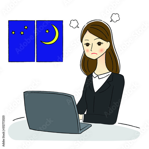 残業するビジネスウーマンのイラスト