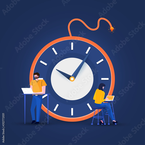 Flat design concept deadline. Businessman working on timeline less. Time management people. Vector illustrate.