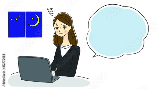 残業するビジネスウーマンのイラスト