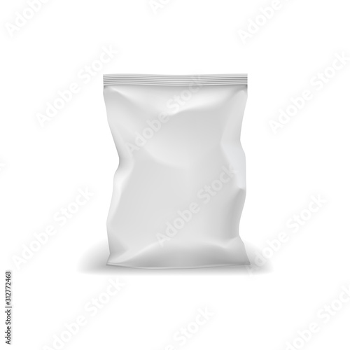 Packaging of crispy food snacks isolated mockup. Vector vacuum pack template, white polymer package