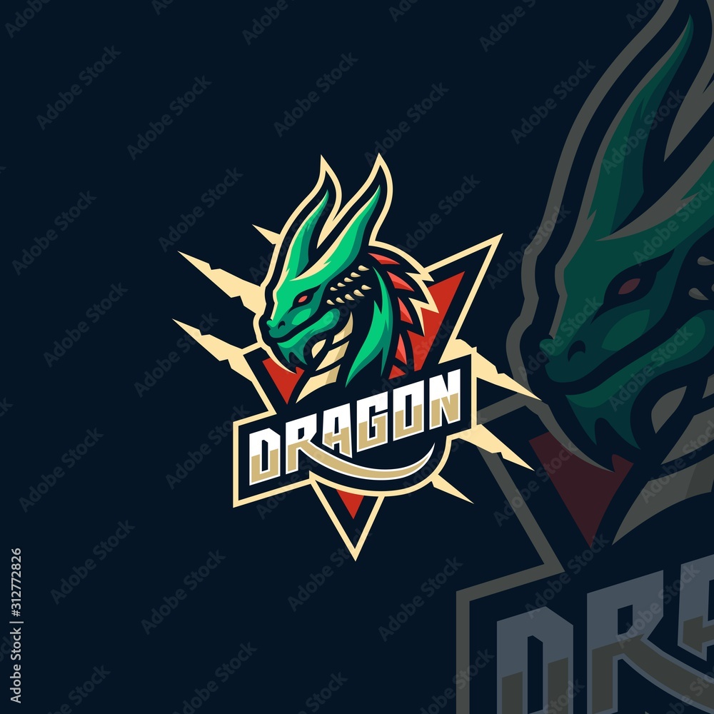 Vector Logo Illustration Mythology Dragon Beast in Sports and E-sports Emblem Badge Style Vector Logo Illustration Mythology Dragon Beast in Sports and E-sports Emblem Badge Style