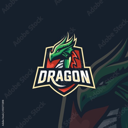 Vector Logo Illustration Mythology Dragon Beast in Sports and E-sports Emblem Badge Style