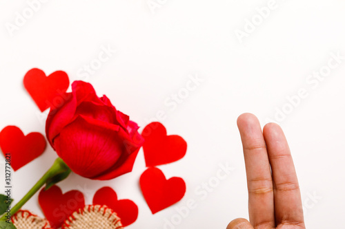 Fototapeta Naklejka Na Ścianę i Meble -  A happy couple  love painted on finger.Valentine day concept 