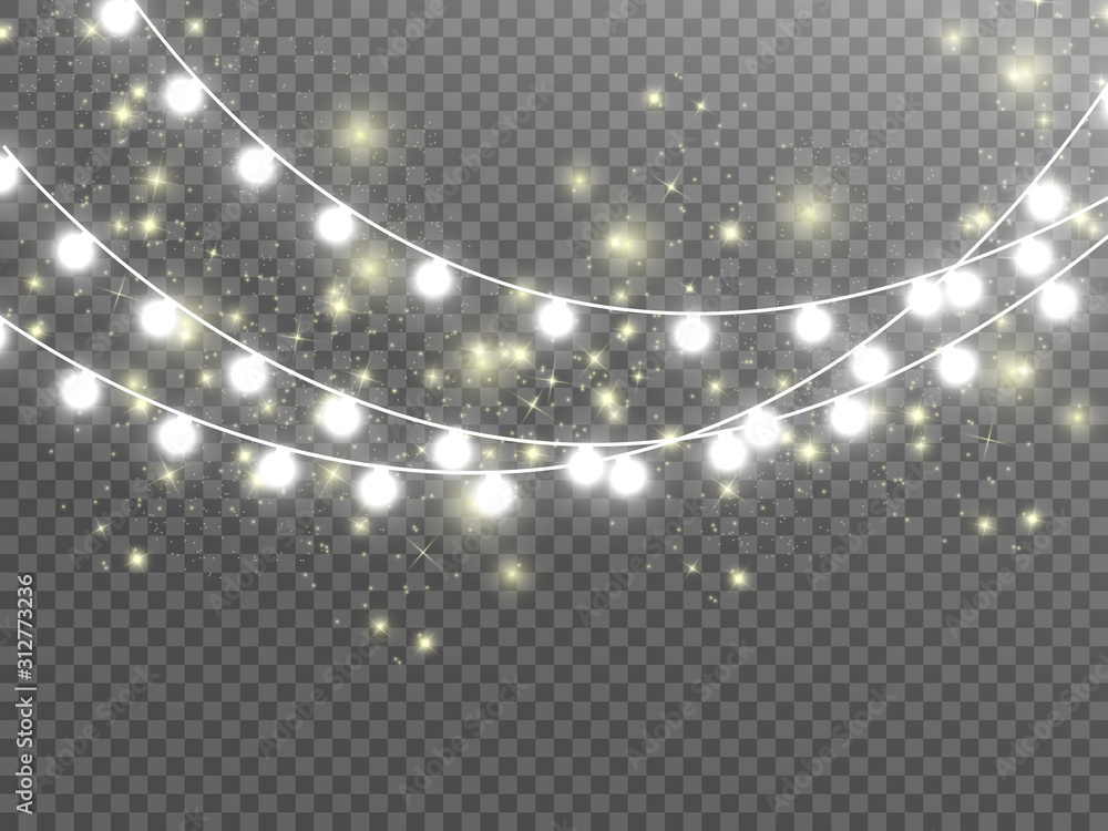 Christmas lights isolated on transparent background. Vector illustration. - obrazy, fototapety, plakaty 