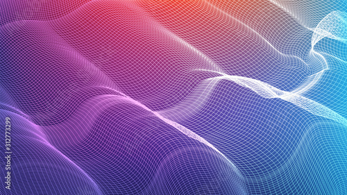 Colorful Digital Sound wave background,Wavy Particle Surface and earthquake Wave concept design,vector Illustration.