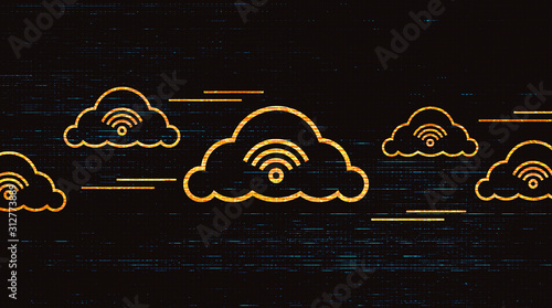 Digital Network Connecting With Clouds on Global Technology background,Cloud Computing concept.